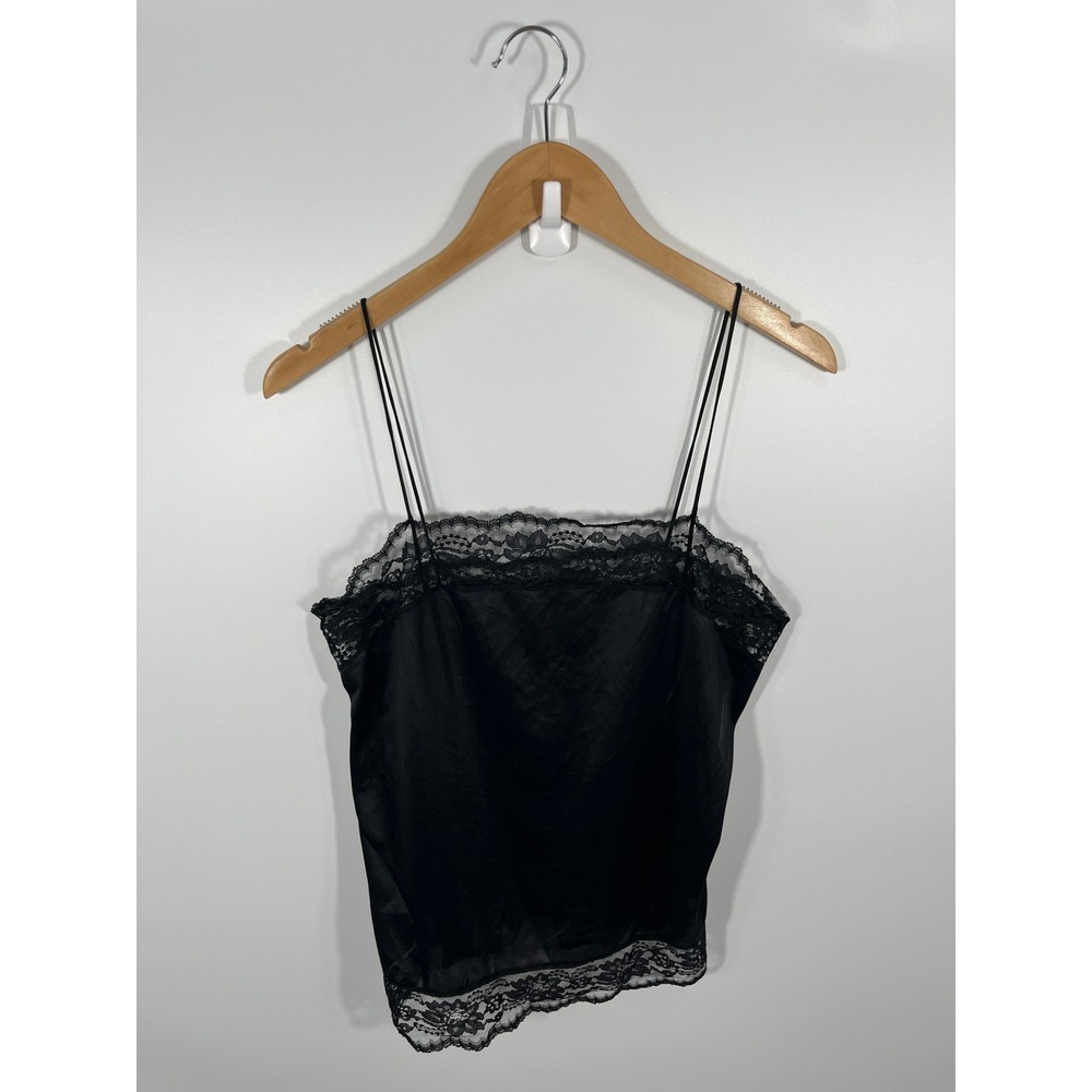 Vintage Womens Cami Top M Black Lace Sheer Lightweight‎ Feminine Romantic Chic